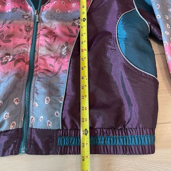 VTG 90's Windbreaker Bomber Jacket Womans L Colorblock Geometric Zip Hip Hop - Picture 5 of 7